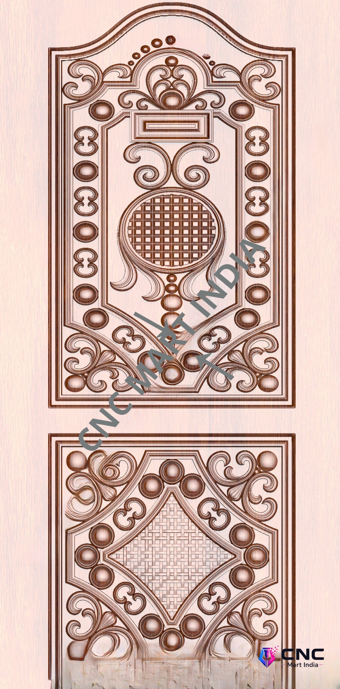 Arch - ARCH-10 Elegant Geometric Relief Carved Wooden Door 3D Model